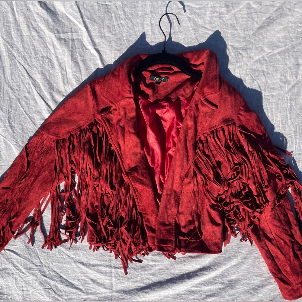 Women’s red fringe jacket